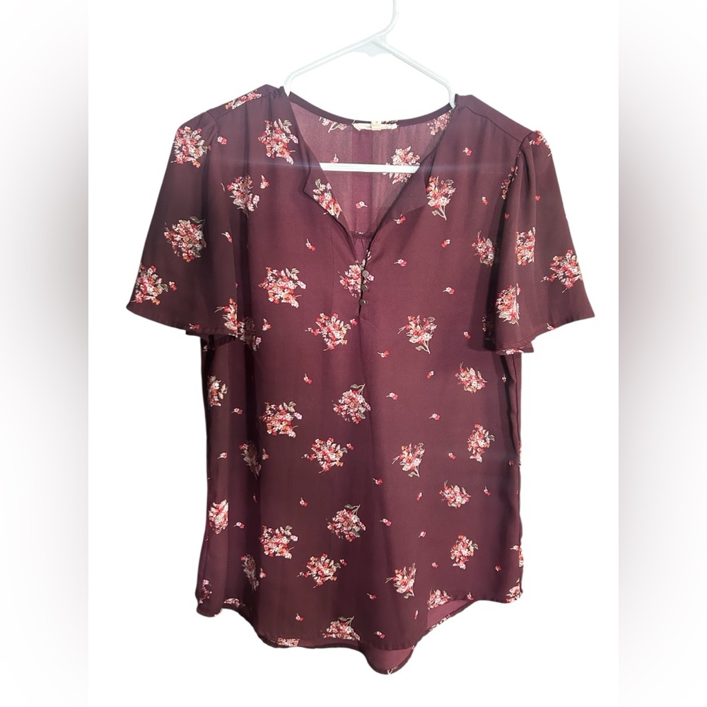 Maurices Burgundy Floral Blouse